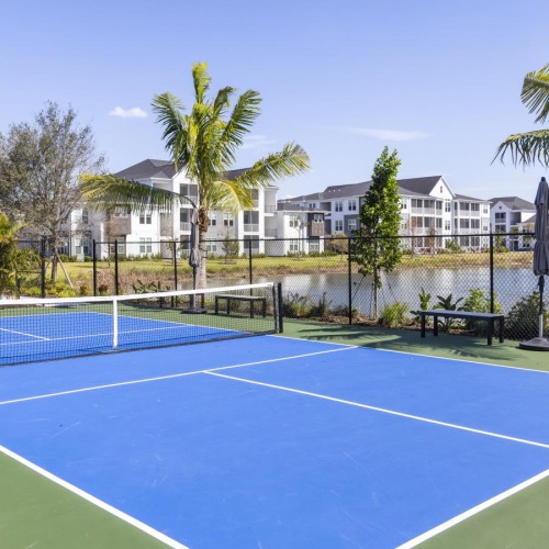a tennis court with a net