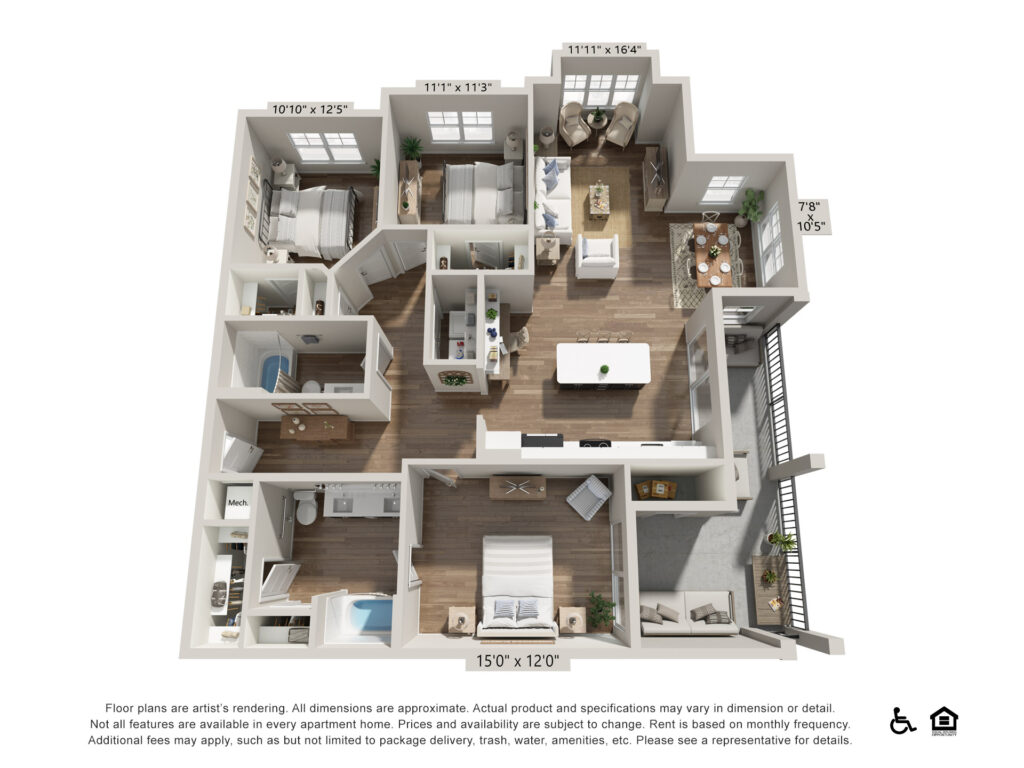 The Hadley Apartments 3 Bedroom Floor Plan Vervain